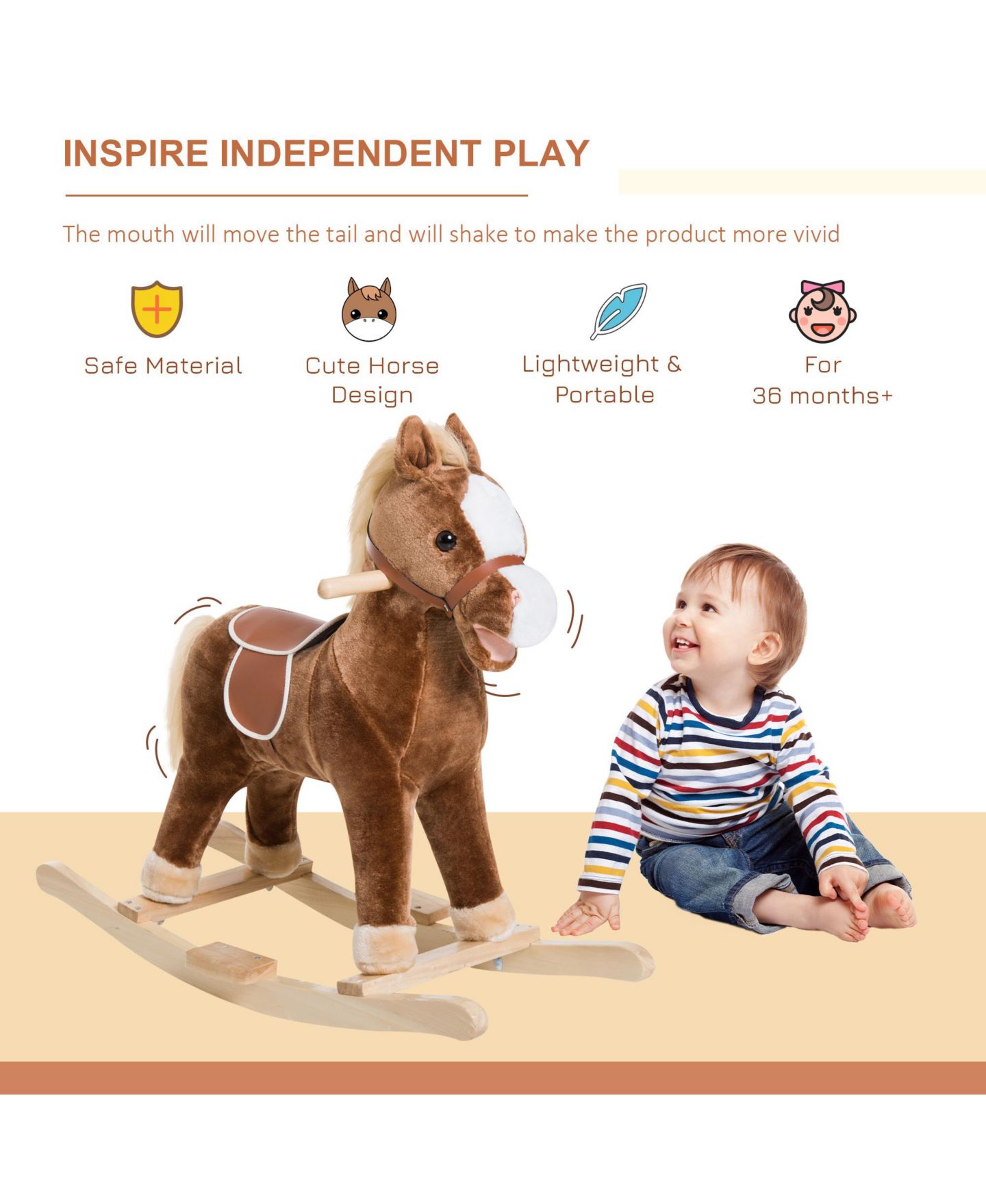 Детская мягкая игрушка Qaba Kids Plush Rocking Horse With Simulated Sounds, 88-Lb. Capacity, Ages 3-4 — фото 5