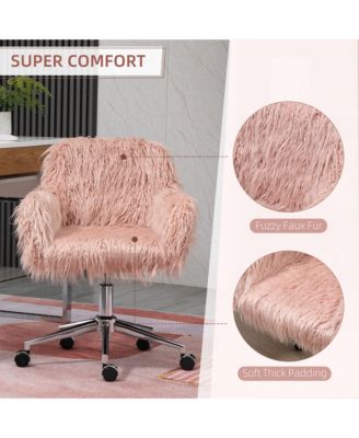 Faux Fur Home Office Chair, Vanity Chair w/ Adjustable Height,