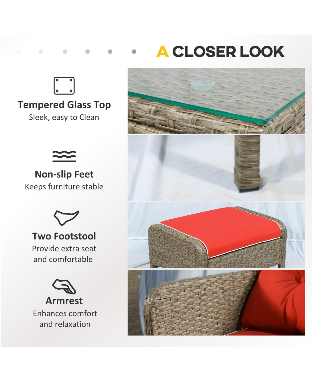 Outsunny 5pcs Outdoor Patio Furniture Set All Weather Wicker Conversation Set