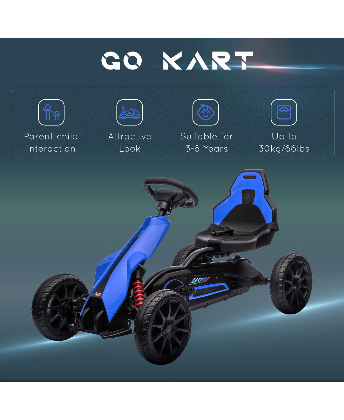 Детская игрушка Aosom Pedal Go Kart with Adjustable Seat and Handbrake, 66 lbs Capacity, Ages 3-8, цвет: Синий — фото 7