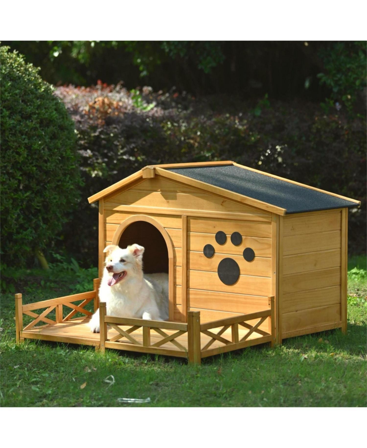 48&#x22; Wooden Dog House with Porch & Fencing - Natural