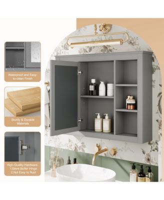 35" x 27.5" Bathroom Mirror Cabinet with 6 Open Shelves, Wall Mounted Medicine Cabinet (No Vanity)