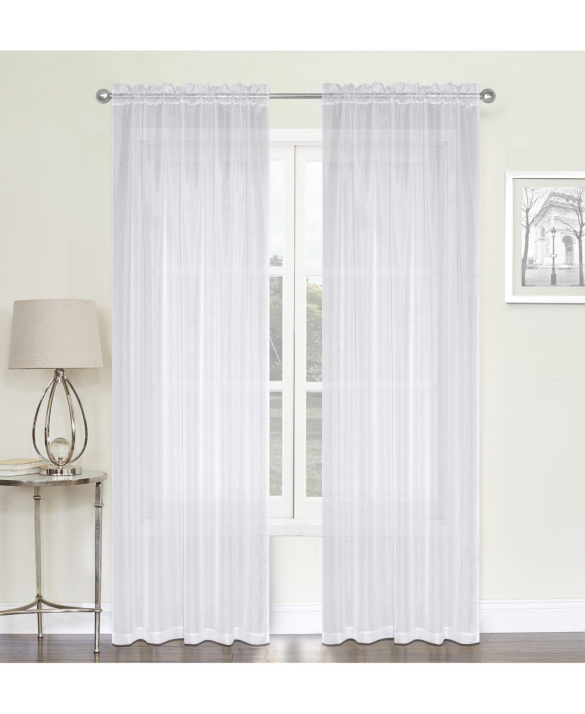 Chic Living Jillian 2 Piece Ultra Lux Wide Rod Pocket Sheer Vole Window Curtain Panels - 95 in. Long - White - White