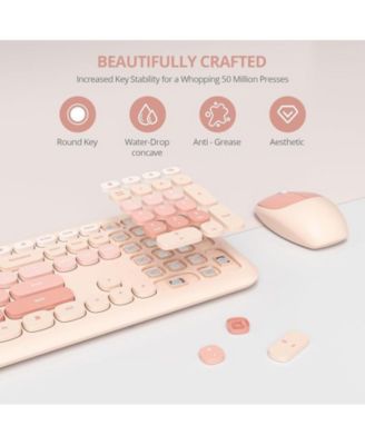 Cute Colorful Keyboard and Mouse Wireless Silent, Full-Size Retro Typewriter Wireless Quiet Slim Keyboard Low-Noise 2.4GHz for Computer, Desktop, Laptop(6-Ocean Orange)