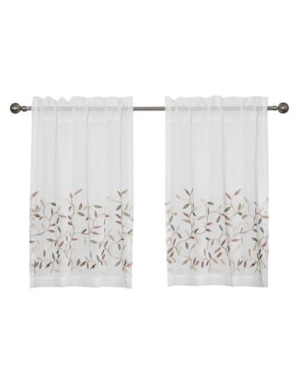 Shabby Sheer Embroidered Complete 3 Piece Floral Rod Pocket Cafe Kitchen Curtain Tier & Valance Set