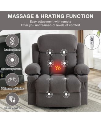 Swinging Recliner Massage Heated Sofa with USB and 2 Cup Holders