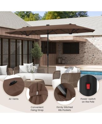 13FT Double-sided Patio Umbrella w/ Solar Lights Crank Handle Umbrella Base