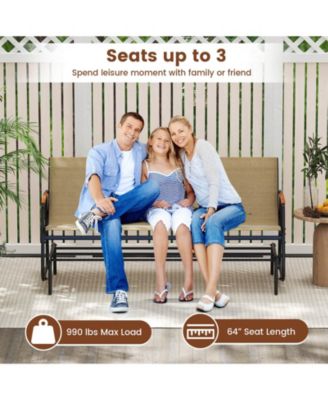 Patio Glider Bench for 3 Swing Gliding Loveseat with Curved Teak Armrests for Porch