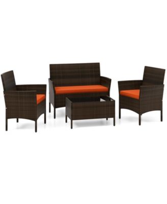 4-Piece Wicker Patio Set with Cushioned Seats for Outdoor Lounge or Garden