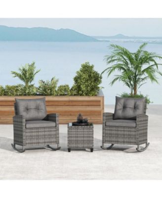 Weather-Resistant 3-Piece Patio Rocking Chair Set with Cushions and Tempered Glass Table – Ideal for Outdoor Lounging