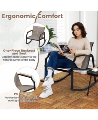 Outdoor 3-Piece Rocking Chair Bistro Set with Armrests and Glass-Top Coffee Table – Ideal for Porch or Garden