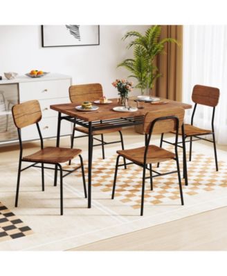 Modern 5-Piece Dining Table and Chair Set with Metal Frame and Storage Shelf – Ideal for Small Spaces