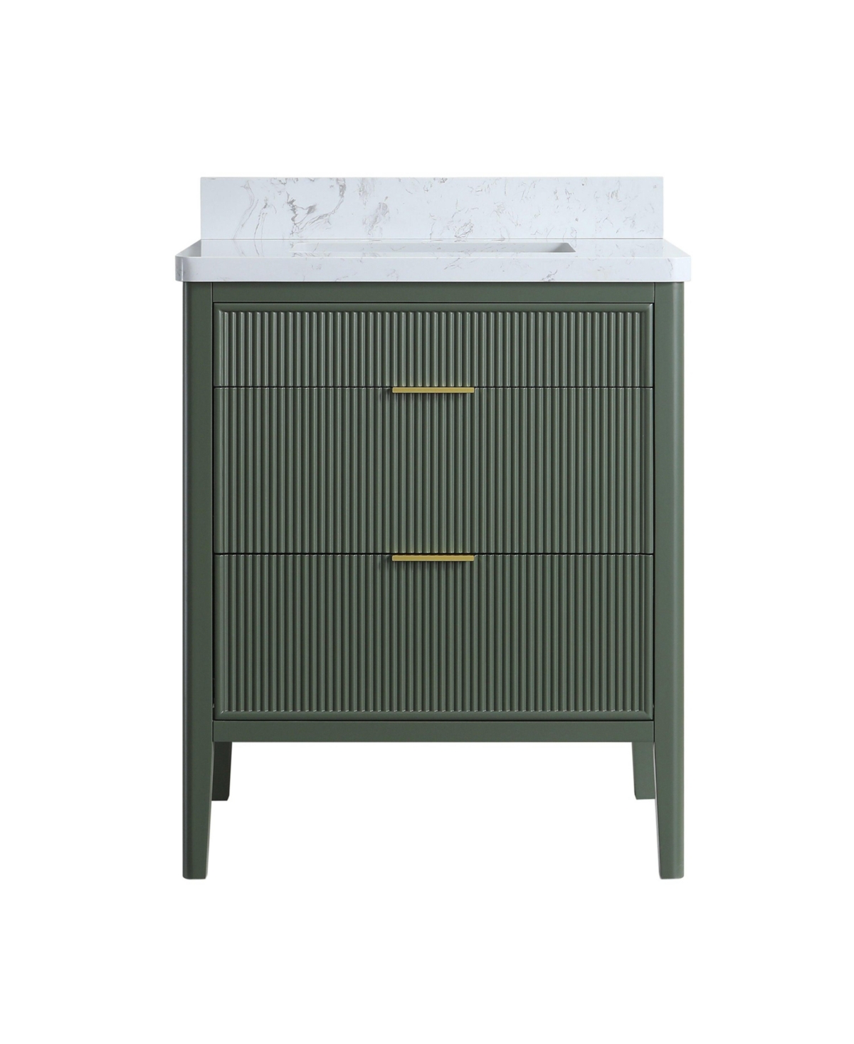 Fully Assembled 30&#x22; Freestanding Single Sink Bathroom Vanity with 2 Handle Sets and Engineered Marble Top - Green