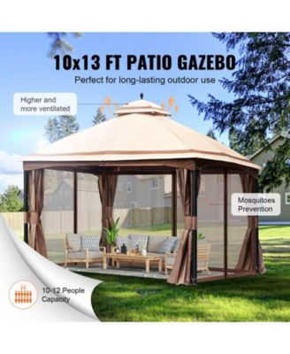 Large Outdoor Gazebo with Mosquito Netting and Reinforced Metal Frame – Fits 10 to 12 People for Garden Use