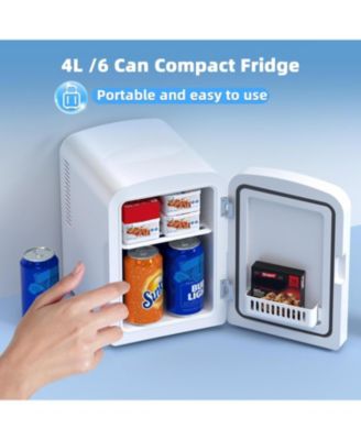 4L Capacity/6 Cans Compact Refrigerator, Portable Mini Fridge,for Bedroom, Car/Office/Dorm, Small Cooler for Cosmetics,Brushed Stainless Steel Door