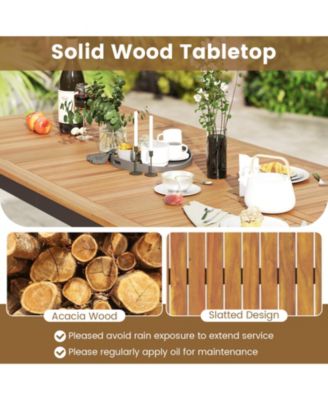 Patio Dining Table for 8 79'' Large Rectangle Table w/ Acacia Wood Tabletop