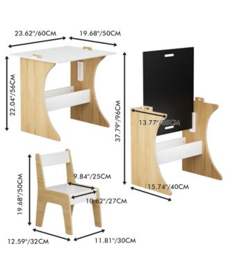 2 PC Wooden Kids Table Set with One Chair, Multifunctional Children Study Table-Convertible Tabletop for Study