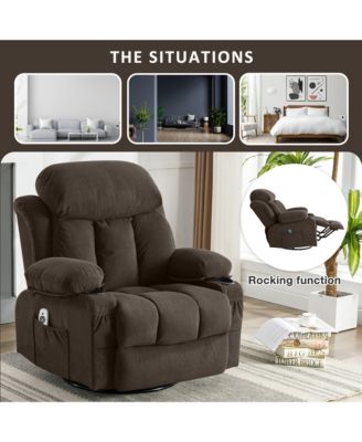 Swinging Recliner Massage Heated Sofa with USB and 2 Cup Holders