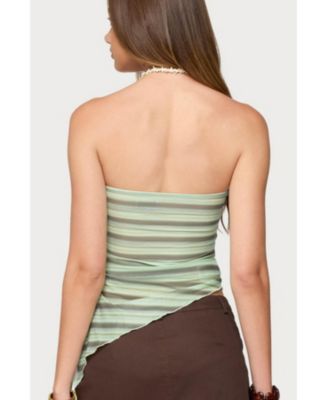 Women's Sari Striped Strapless Asymmetric Top