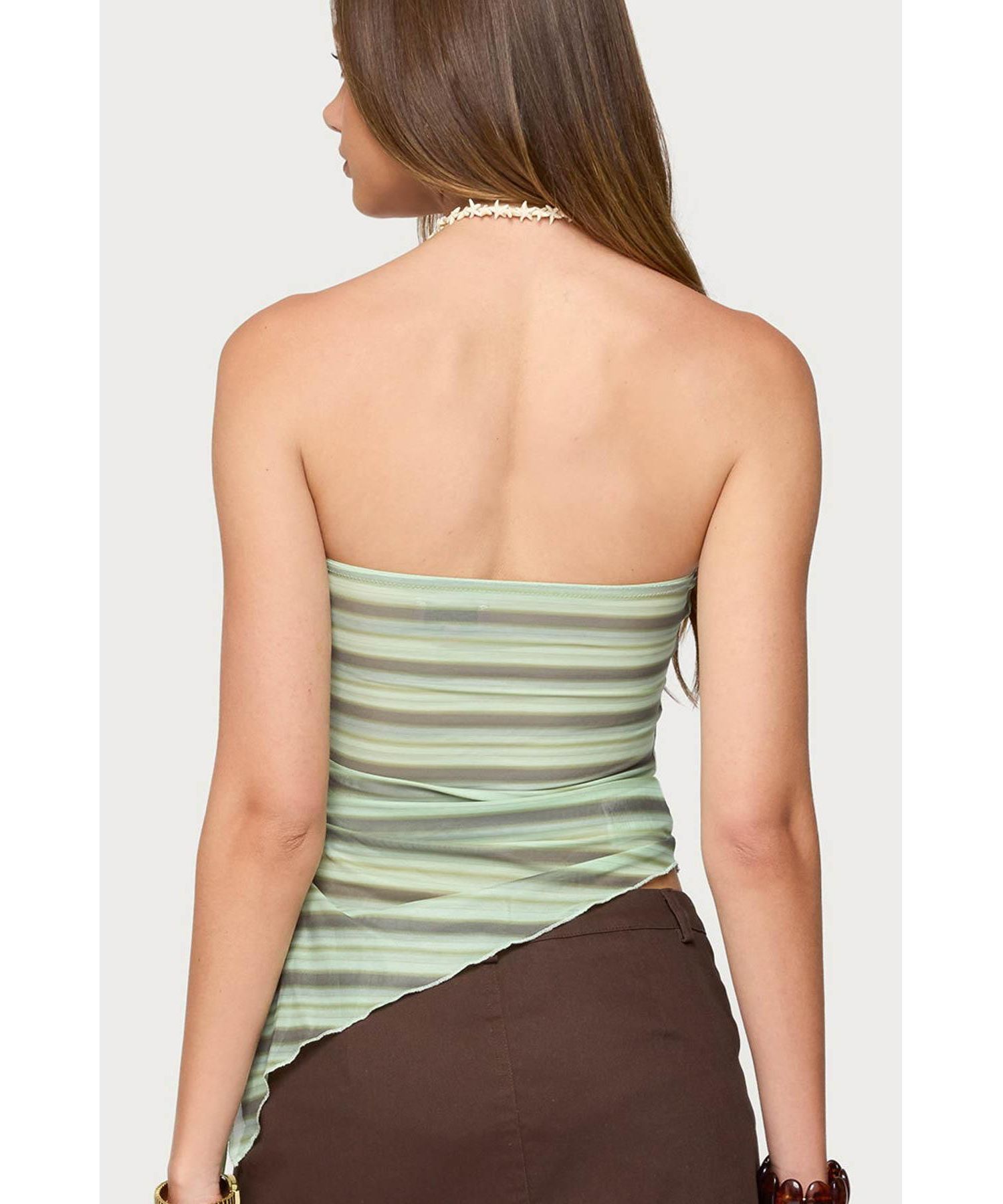Women's Sari Striped Strapless Asymmetric Top