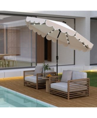 9.3 FT Solar Patio Umbrella w/ 32 LED Lights & Vented Top & Ruffles