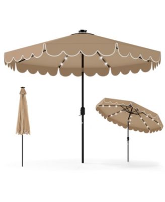 9.3 FT Solar Patio Umbrella w/ 32 LED Lights and Vented Top and Ruffles