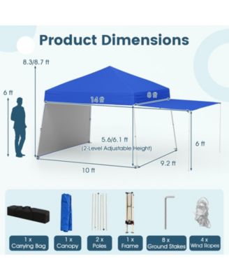 14 X 9.2 FT Pop up Canopy Tent w/ 2 Convertible Sidewalls to Awning & Stakes