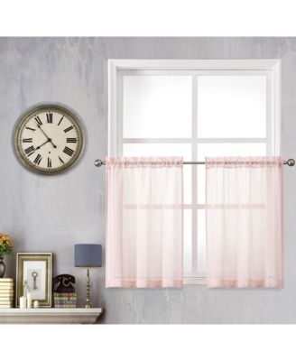 Modern Chic Complete 4 Piece Striped Sheer Kitchen Curtain Tier & Valance Set - Beige