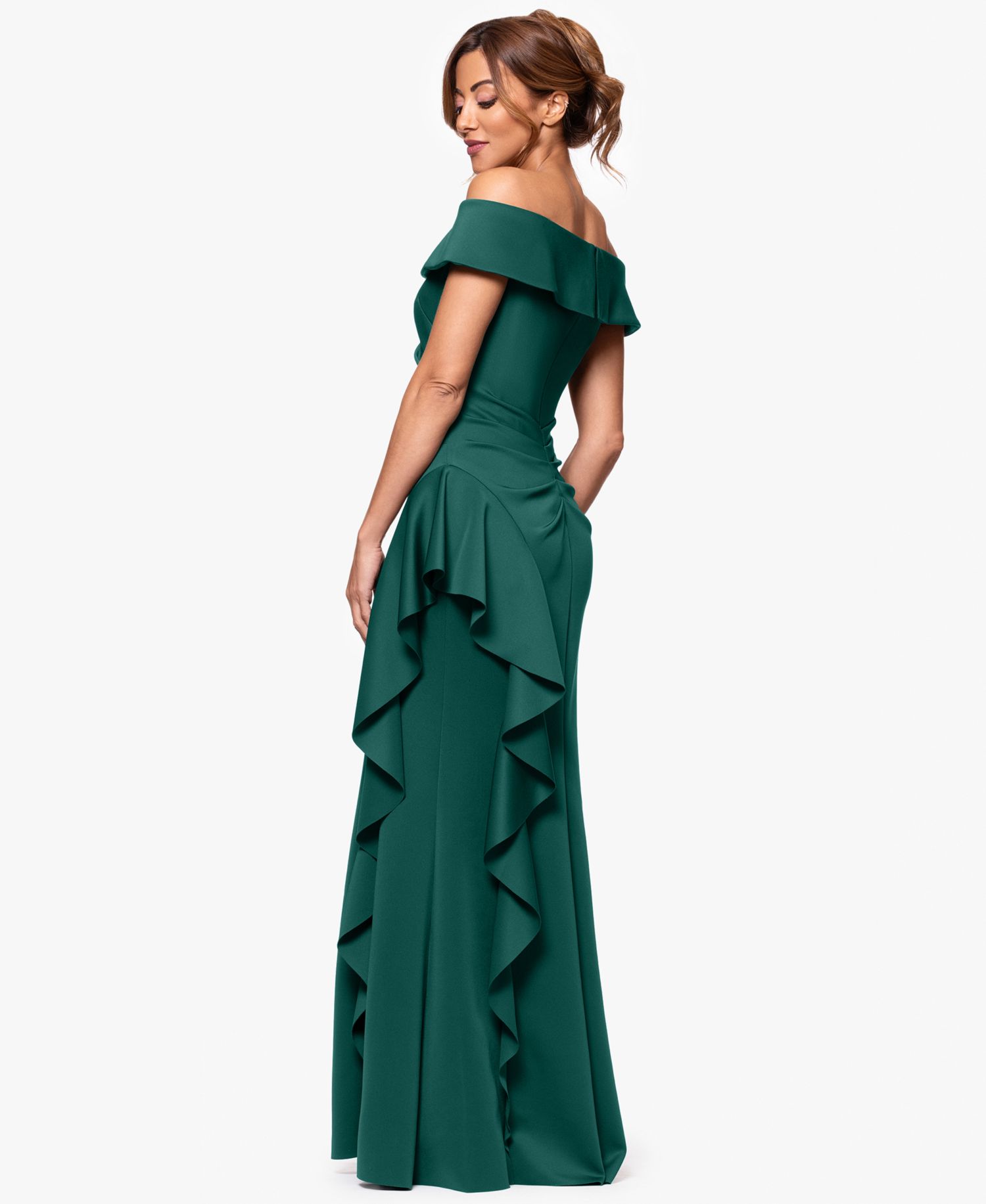 Petite Off-The-Shoulder Ruffled Side-Slit Gown