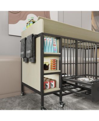 Large Pet Cage w/ Storage & Stainless Steel Bowls (Black/Beige)