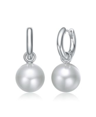 Timeless Polished Round Pearl Drop Huggie Hoop Earrings