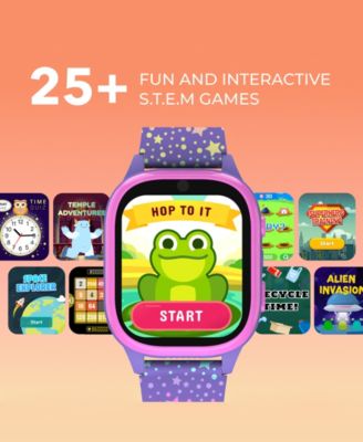 4 Kids Pink and Purple Print Leather Silicone Strap Smartwatch, 49mm