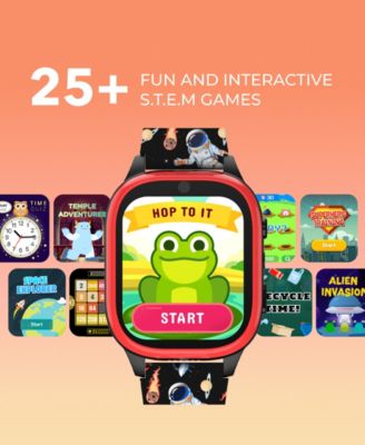 4 Kids Red and Black Print Leather Silicone Strap Smartwatch, 49mm