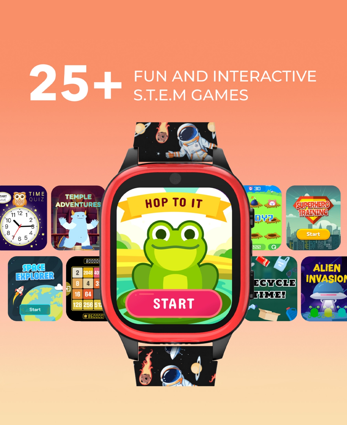 Playzoom 4 Kids Red And Black Print Leather Silicone Strap Smartwatch, 49mm In Multi