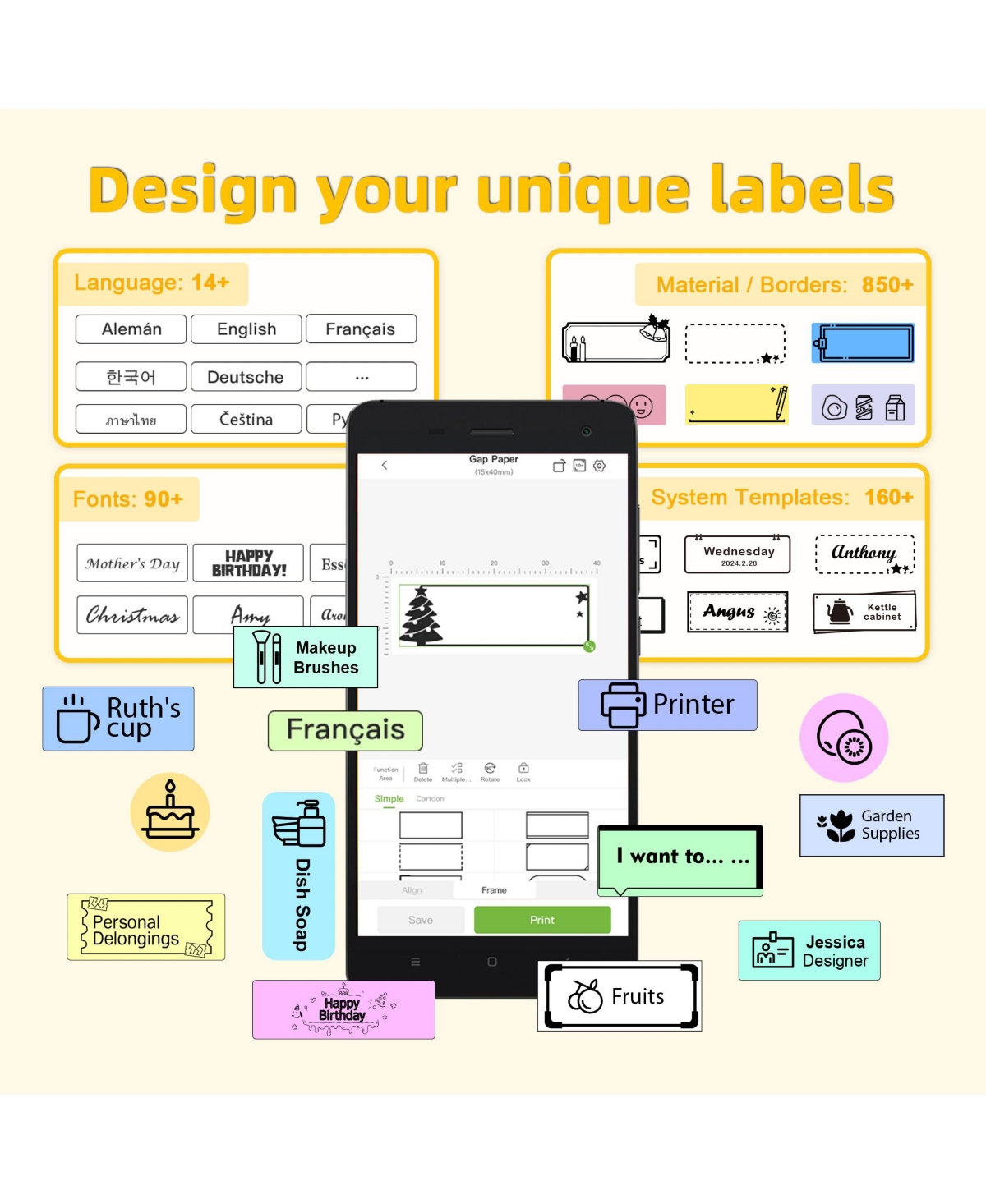 Polono Label Maker Machine with Tape, P21-a Bluetooth Label Printer, Wireless Mini Label Makers with Multiple Templates for Organizing Office Home