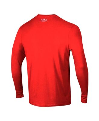 Men's Red Wisconsin Badgers 2025 Sideline Football Performance Cotton Long Sleeve T-Shirt
