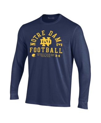 Men's Navy Notre Dame Fighting Irish 2025 Sideline Football Performance Cotton Long Sleeve T-Shirt