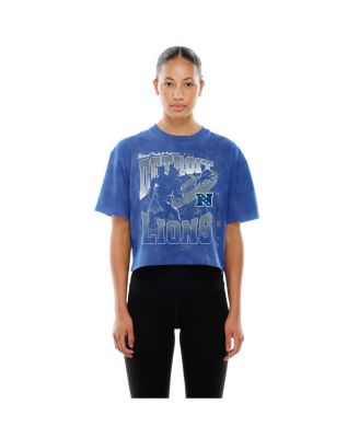 Women's&nbsp;Blue Detroit Lions Cropped Boxy Sport Classics Mineral Wash T-Shirt
