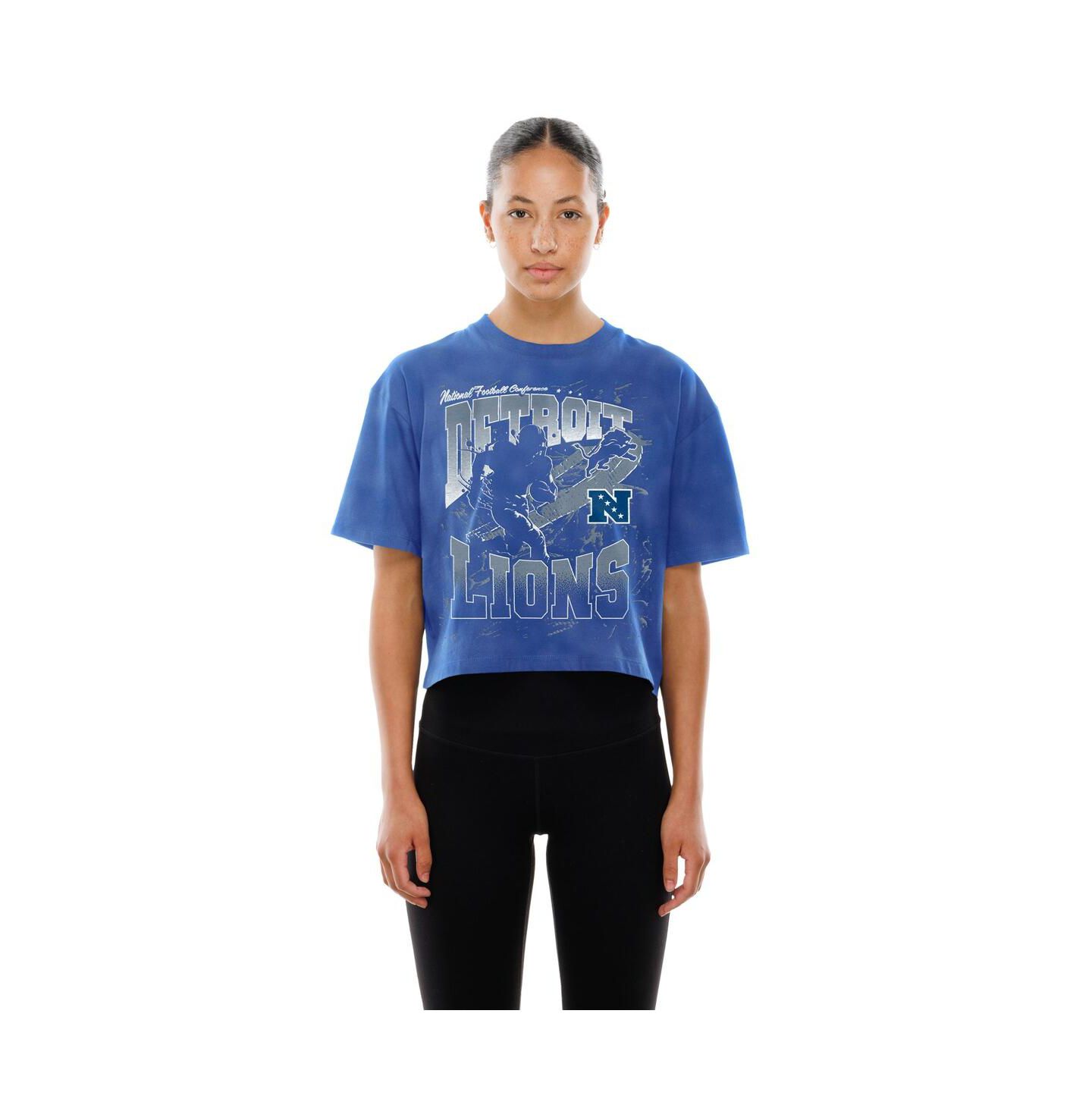 Женская футболка New Era Blue Detroit Lions Cropped Boxy Sport Classics Mineral Wash — фото 2