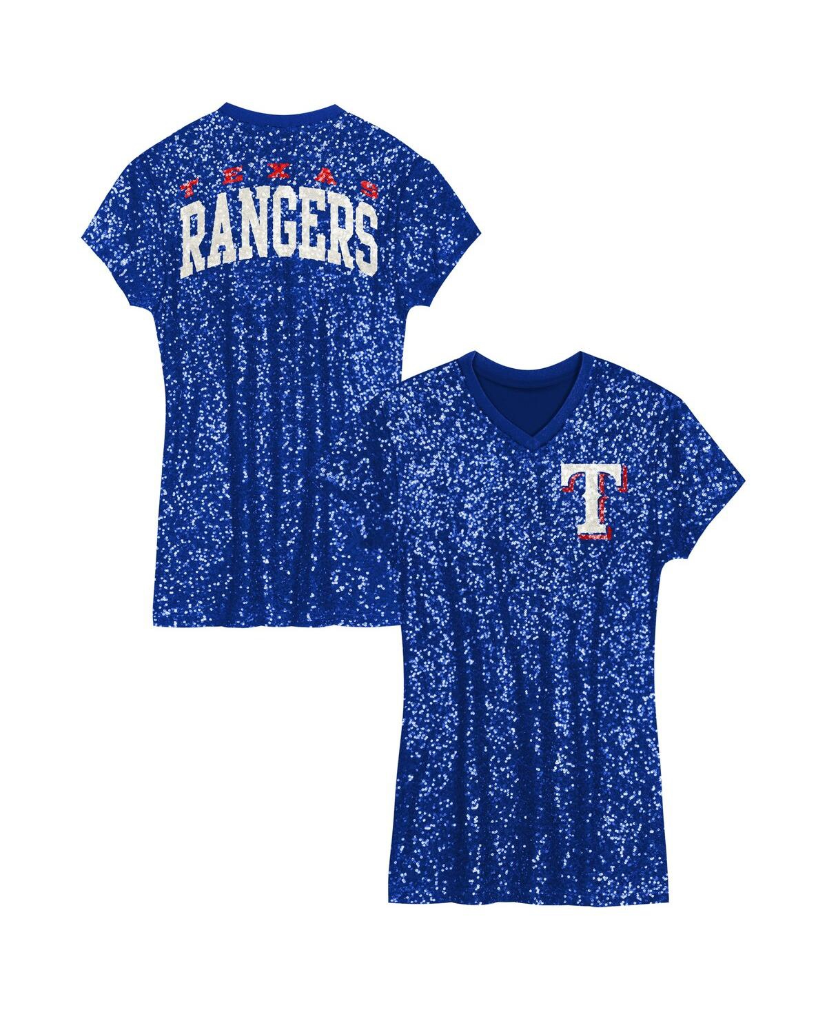 Outerstuff Kids' Big Girls Royal Texas Rangers Sequin V-neck Dress In Blue