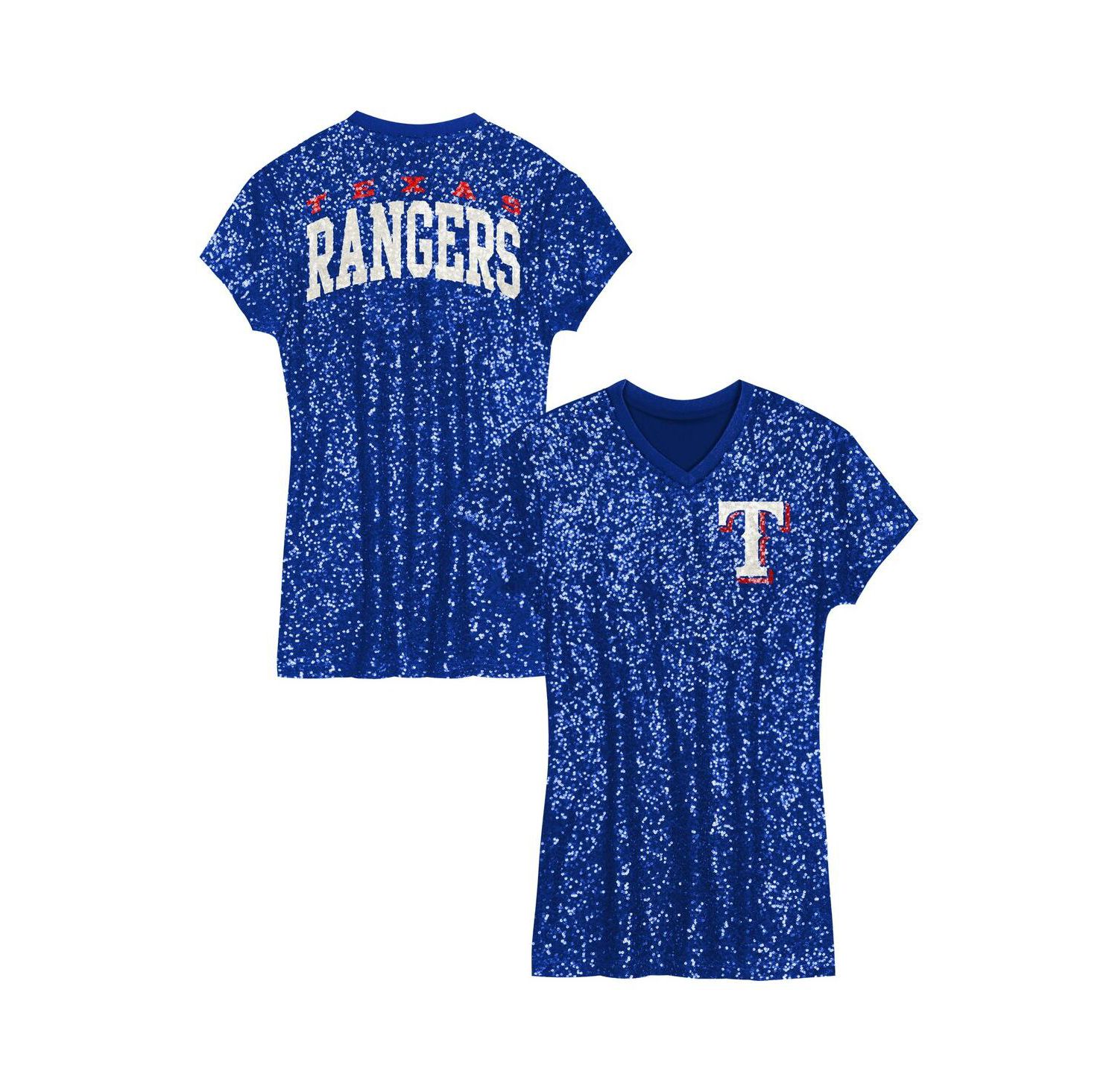 Big Girls Royal Texas Rangers Sequin V-Neck Dress