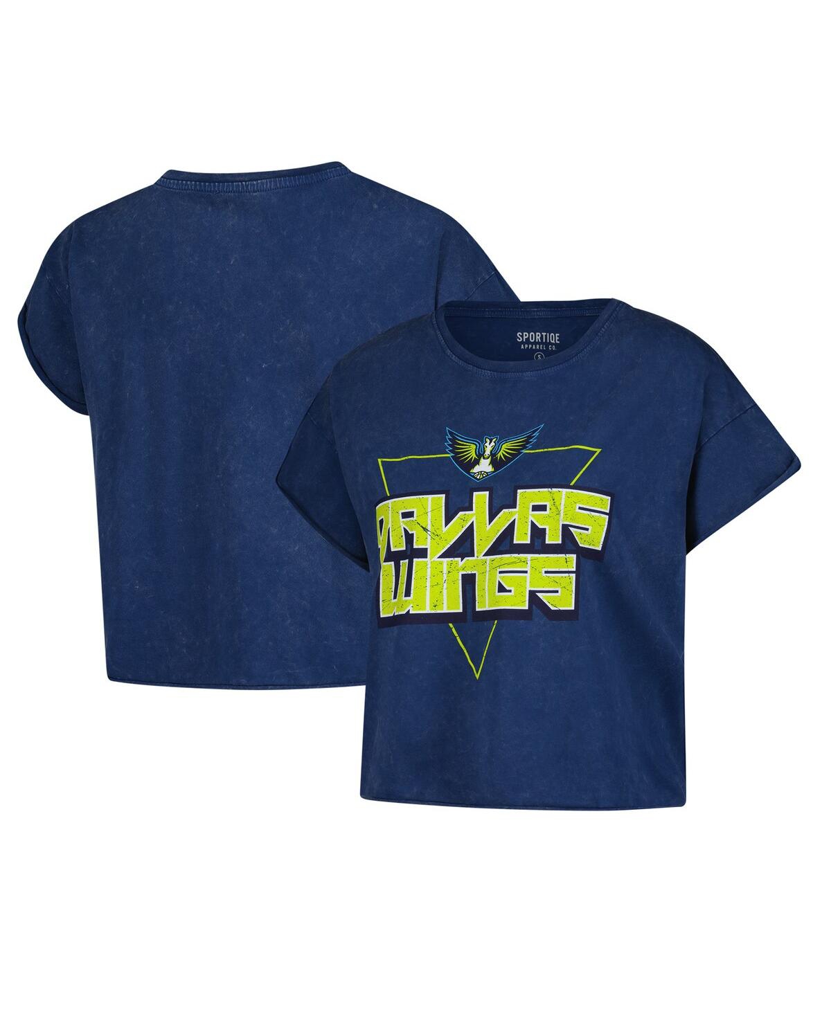Women's Navy Dallas Wings Rock N Roll Collection Gwen Mineral Wash Cropped T-Shirt - Navy