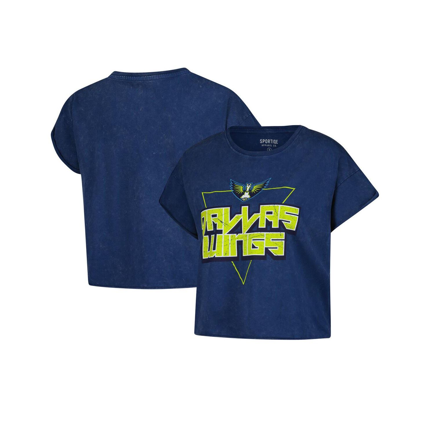 Women's Navy Dallas Wings Rock N Roll Collection Gwen Mineral Wash Cropped T-Shirt
