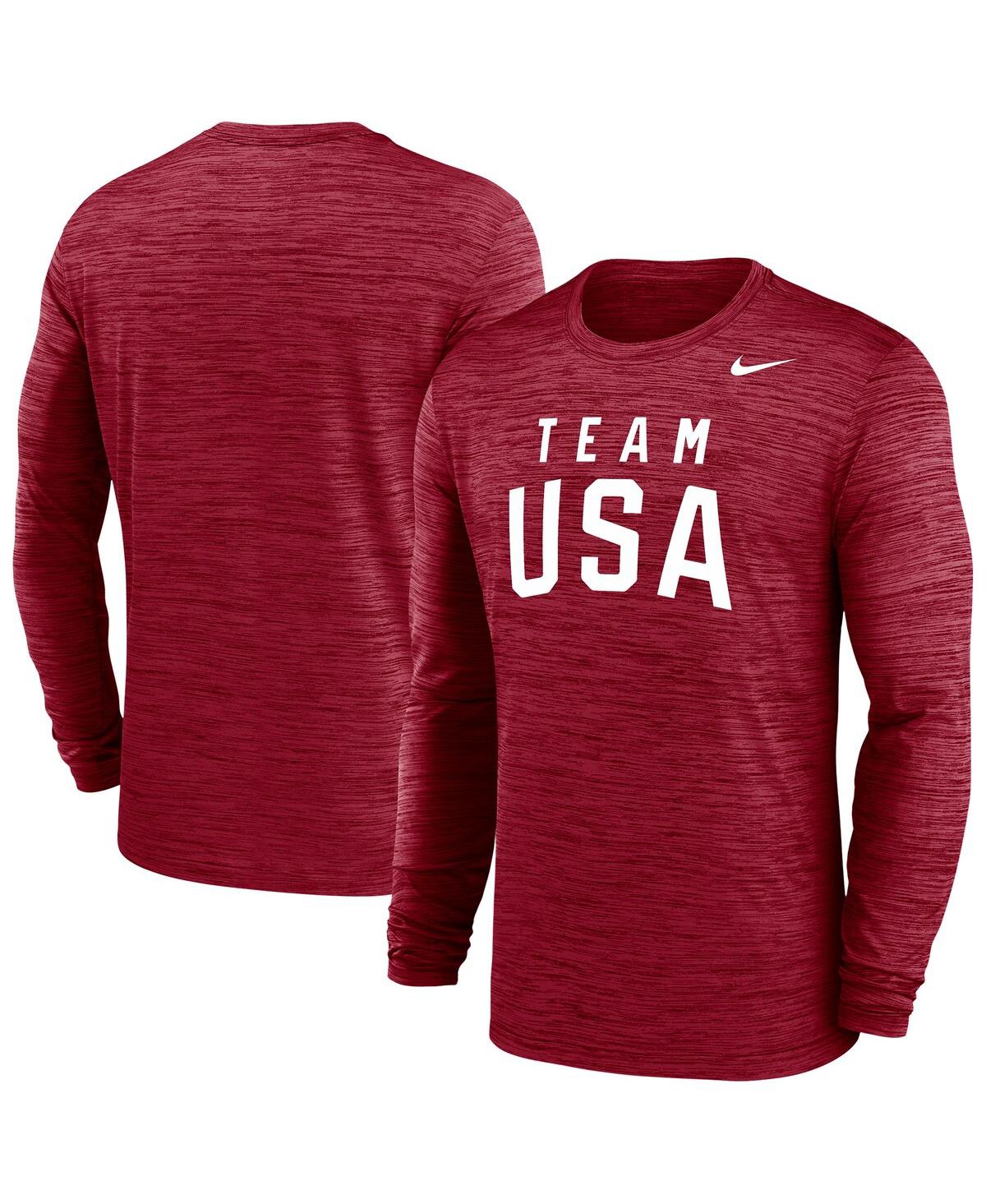 Nike Men's Red Team Usa Training Velocity Long Sleeve Performance T-shirt In Burgundy