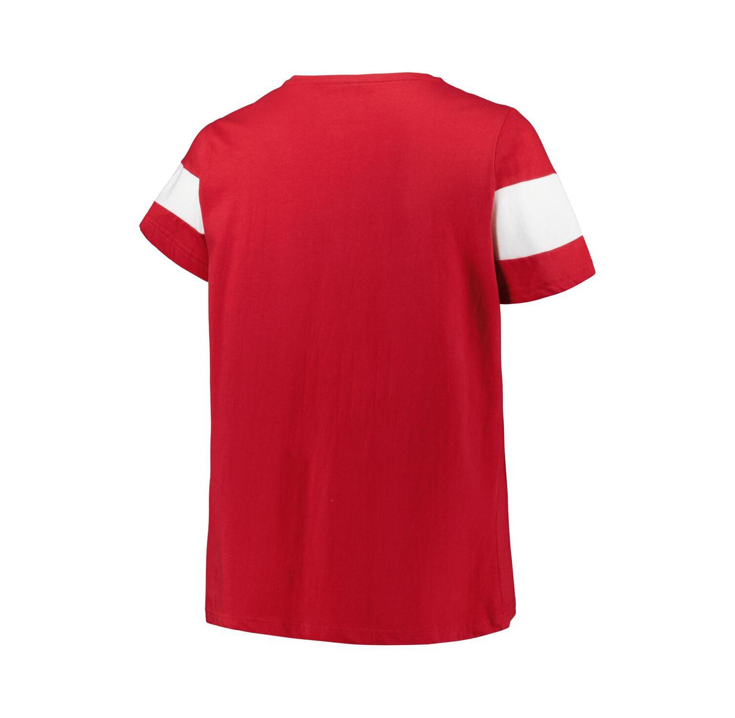 Women's Heather Crimson Alabama Crimson Tide Plus Size Arched City Sleeve Stripe V-Neck T-Shirt