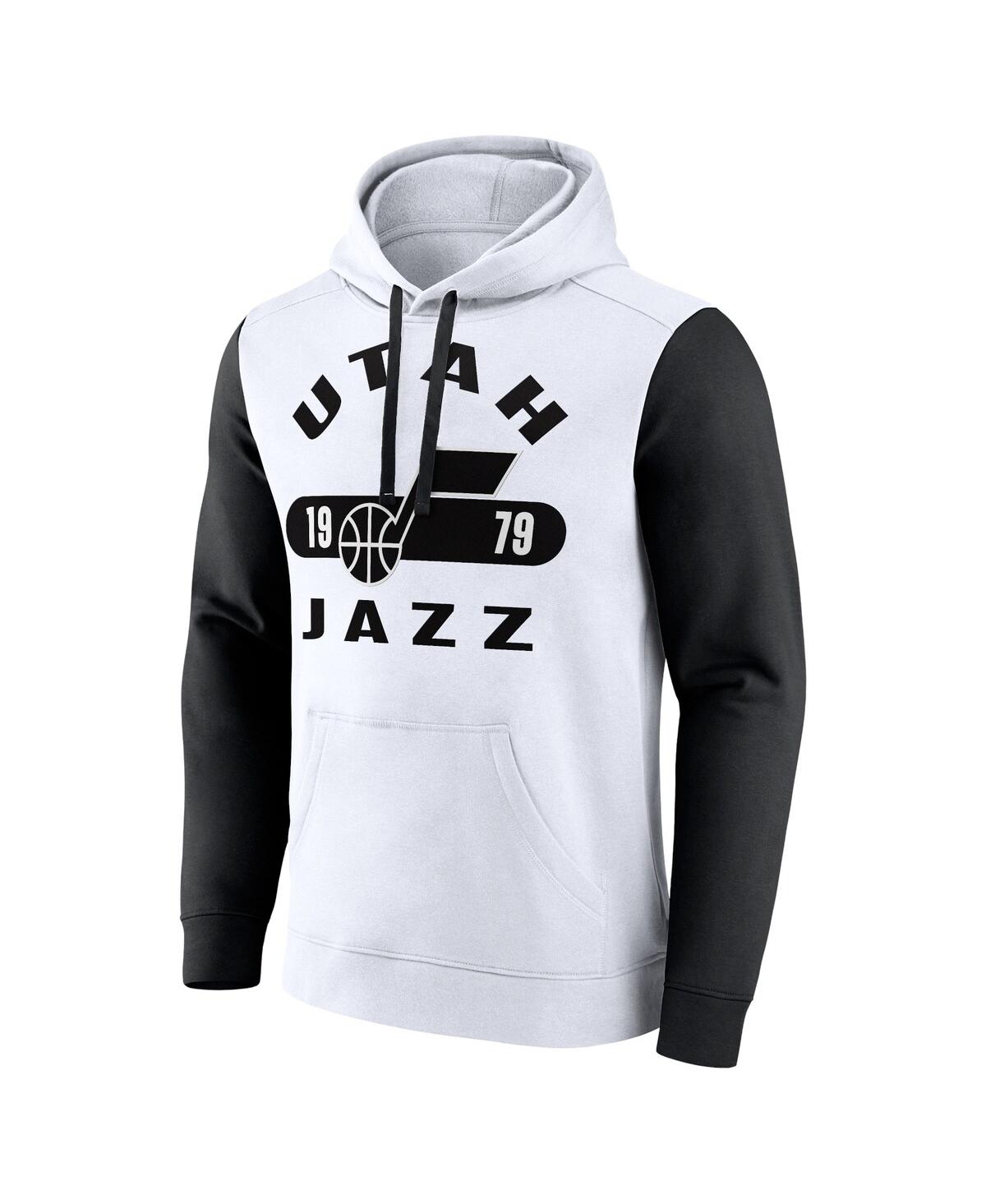 Fanatics Men's White/black Utah Jazz Attack Color Block Pullover Hoodie In Multi