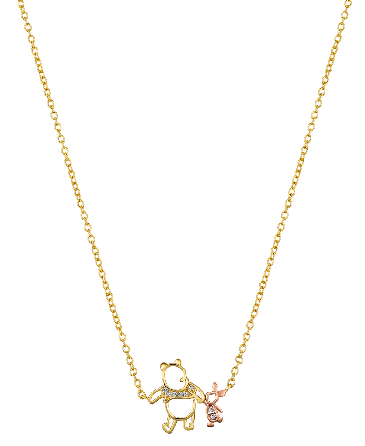 Winnie the Pooh and Piglet Cubic Zirconia Pendant Necklace - Gold