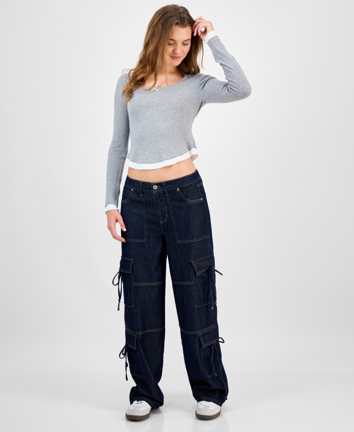 Vanilla Star Juniors' Tie-side Cargo Jeans In Blue
