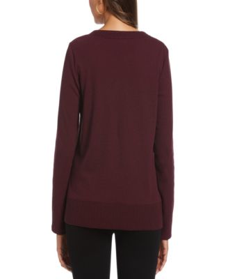 Petite Ribbed Asymmetrical Fringe Hem Long Sleeve Top