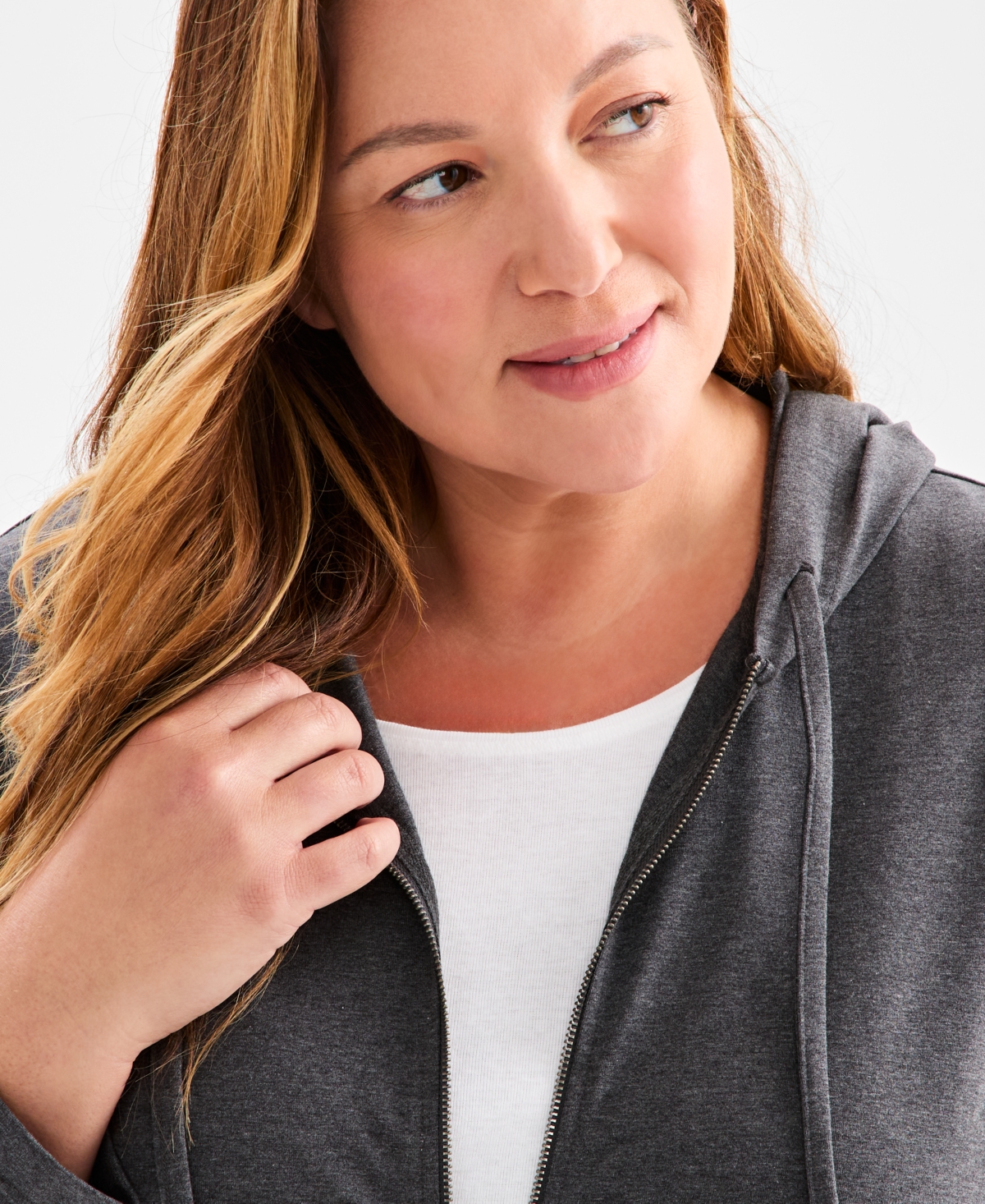 Style & Co Plus Size Zip-up Hooded Sweatshirt, Exclusively At Macy's In Gray